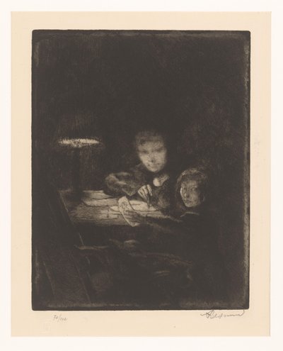 Zeichnende Kinder bei Dämmerlicht von Albert Besnard (signed by artist)