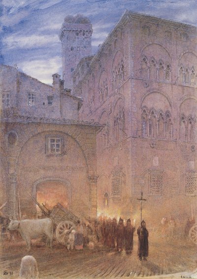 Lucca; Toskana; religiöse Prozession; Karren; Kuh; von Albert Goodwin