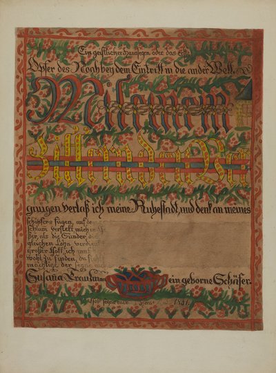 Pa. Deutsches Sterbeurkunde, ca. 1937 von Albert J. Levone