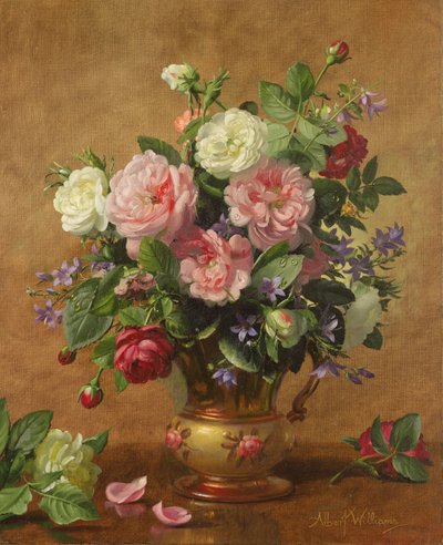 Rosen in einer rosafarbenen Emailvase, 1995 von Albert Williams