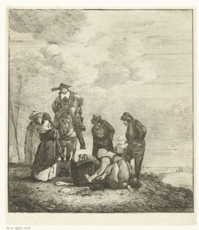 Fischverkäuferin mit Kunden am Strand von Albertus Brondgeest