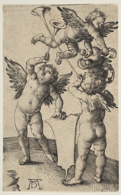 Drei Putti mit Trompeten von Albrecht Dürer