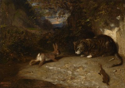 Katze, Wiesel und Kaninchen, 1836 von Alexandre Gabriel Decamps