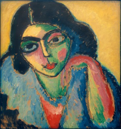 Schwarze Haare in gelbem Hintergrund von Alexej von Jawlensky