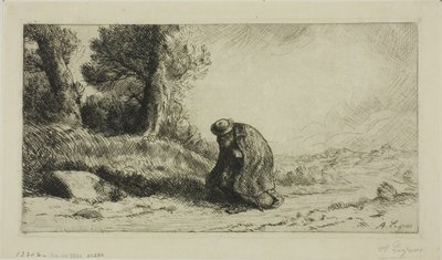 Ein Vagabund geht einen Weg entlang von Alphonse Legros