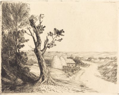 Landschaft mit Heuhaufen (Le paysage aux meules) von Alphonse Legros