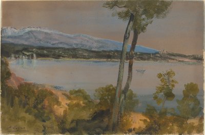 Berge jenseits eines Sees von Alphonse Legros