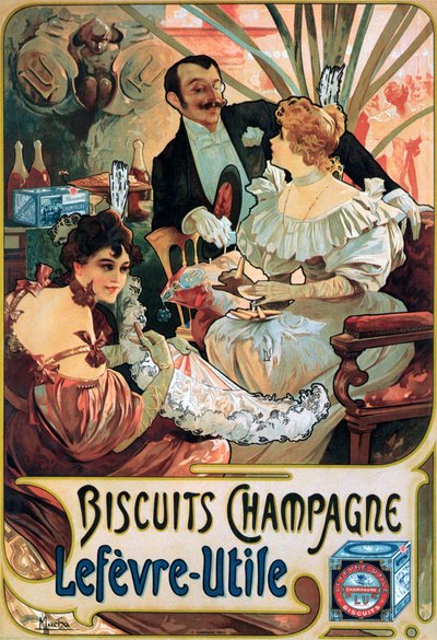 Plakat für Biscuits Champagne Lefèvre-Utile von Alphonse Mucha