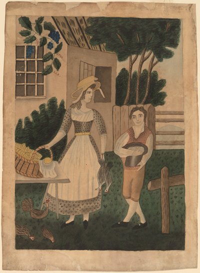 Frau und Junge mit Vorräten von American 19th Century
