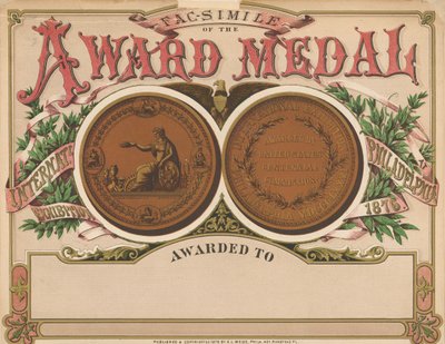 "Auszeichnungsmedaille", Centennial Exhibition Scrapbook, 1876 von American School