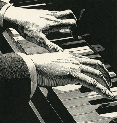 Illustration von Händen, die Klavier spielen von American School