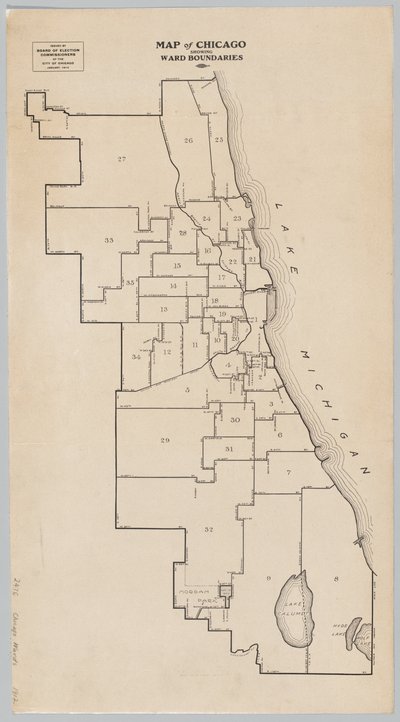 Karte von Chicago mit Bezirksgrenzen von American School