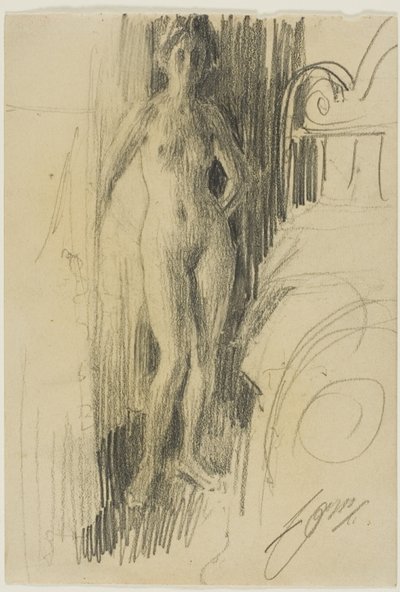 Nackte Figur, die neben einem Bett steht von Anders Leonard Zorn