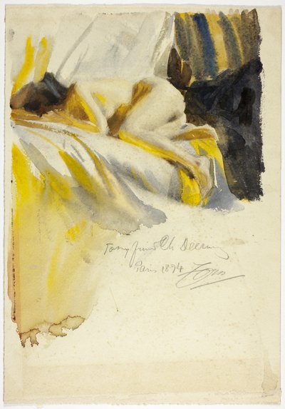 Nackte auf dem Bett liegend von Anders Leonard Zorn