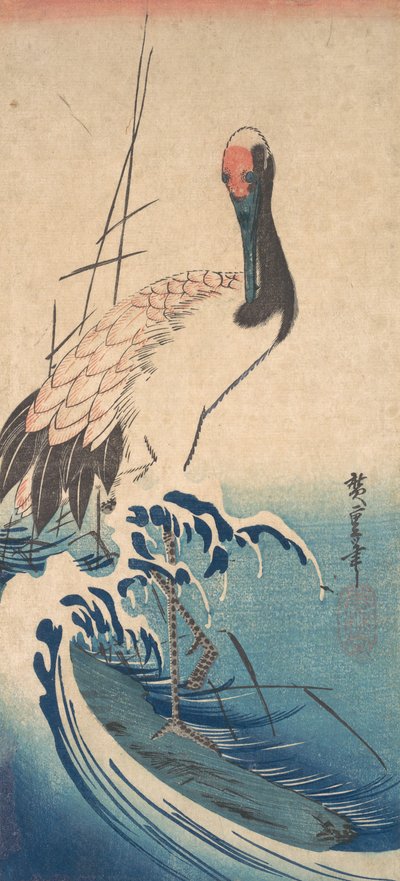Kranich und Brandung, ca. 1833 von Ando Hiroshige