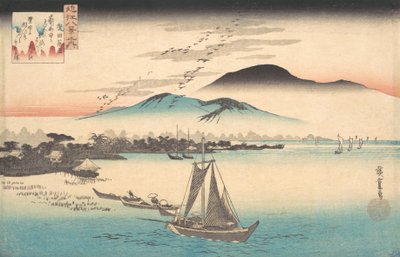 Gänse fliegen nach Katada hinunter von Ando Hiroshige