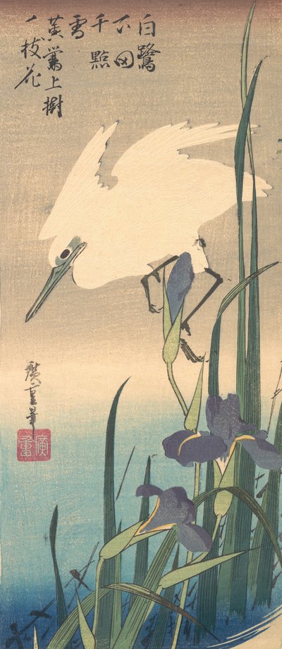 Weißer Reiher und Iris von Ando Hiroshige