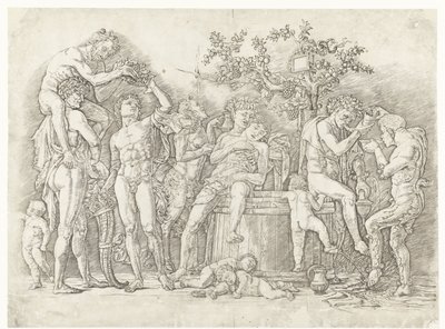 Bacchanal mit Satyrn und Bacchantinnen bei der Weinpresse von Andrea Mantegna