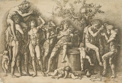 Bacchanal mit einem Weinfass, ca. 1470-90 von Andrea Mantegna