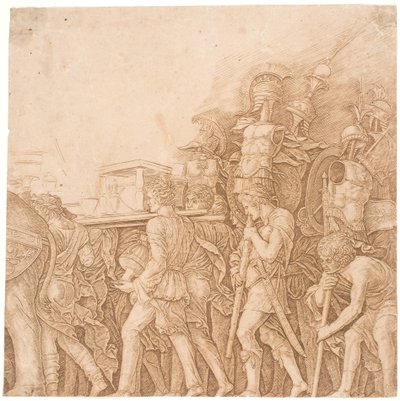 Soldat, der Trophäen trägt von Andrea Mantegna