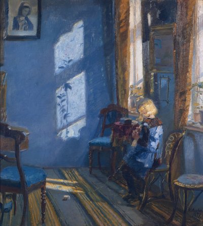 Sonnenschein im blauen Wohnzimmer von Anna Kirstine Ancher