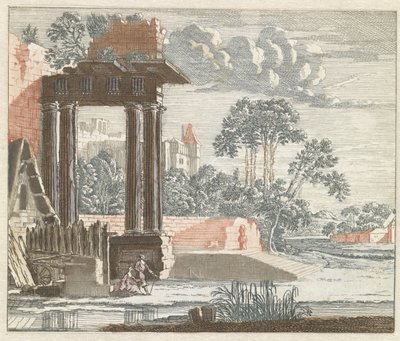 Landschaft mit klassischen Ruinen am Wasser von Anonymous