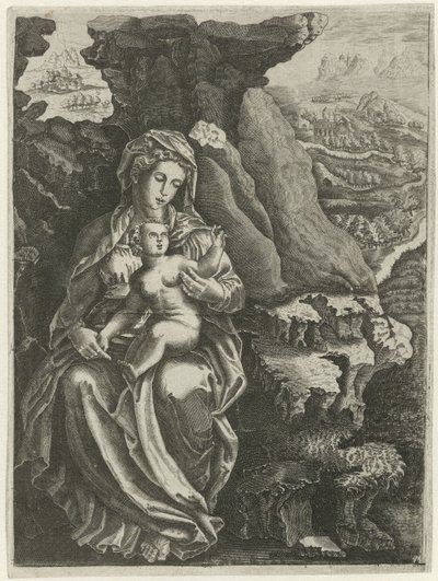 Maria mit Kind in einer felsigen Landschaft von Anonymous