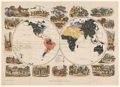 Missions-Weltkarte und religiöse Szenen Zendings Prentenkaart (Titel auf dem Objekt) von Anonymous