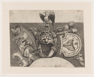 Ornament mit Helm, Schild, Adler und Löwe von Anonymous