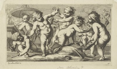 Spielende Putti bei einem Brunnen von Anonymous