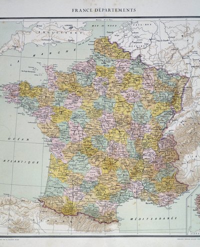 Karte: Frankreich Abteilungen. Atlas der 1950er Jahre. von Anonymous Anonymous