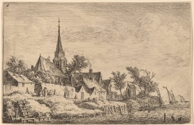 Dorfkirchturm am Meer von Anthonie Waterloo