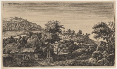 Wassermühle am Fuße eines Hügels von Anthonie Waterloo