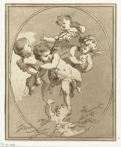 Fünf Putti mit Blütenzweigen von Anthonie van den Bos