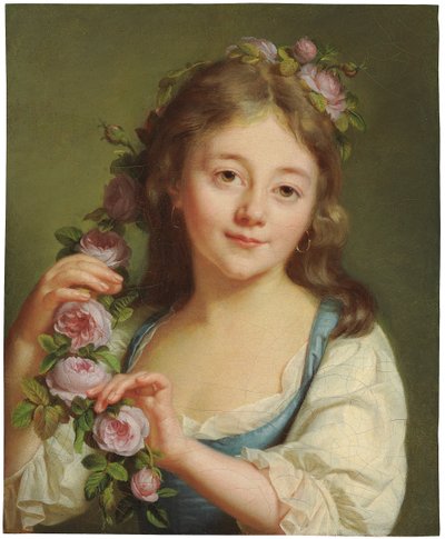 Junges Mädchen mit einem Rosenkranz von Antoine Vestier