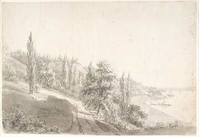 Landschaft mit Stadt an der Elbe von Anton Carl Dusch