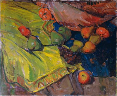 Stillleben mit Früchten auf grünem Tuch von Anton Faistauer