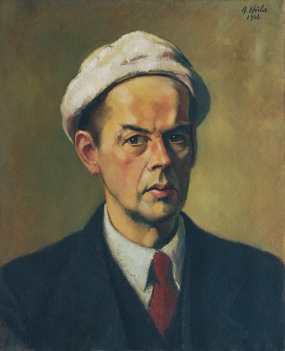 Selbstbildnis mit weißer Mütze von Anton Hula