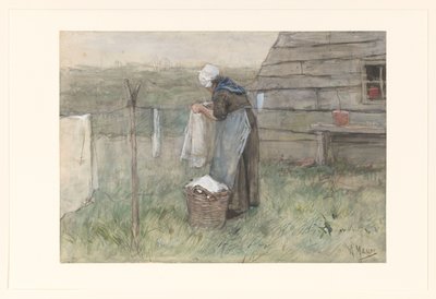 Frau bei einer Wäscheleine von Anton Mauve