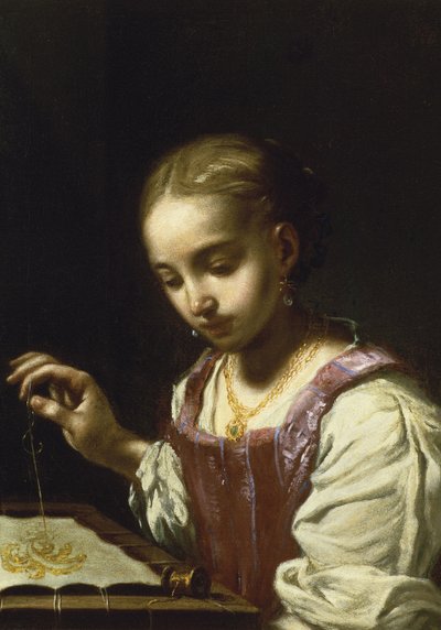 Mädchen beim Nähen von Antonio Amorosi