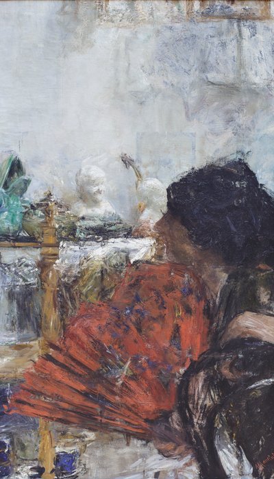 Frau mit dem roten Fächer von Antonio Mancini