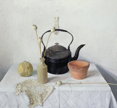 Kessel, Mohnköpfe und Kürbis, Stillleben, 1990 von Arthur Easton