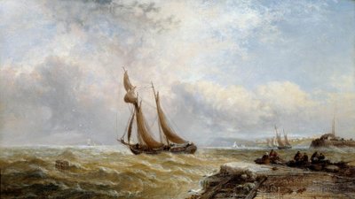 Küstenfahrer verlässt den Hafen, raues Wetter von Arthur Joseph Meadows