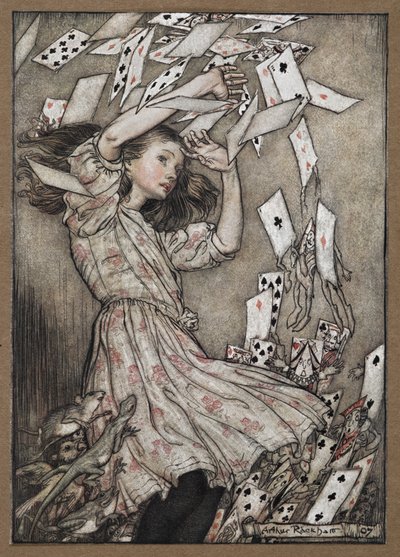 Alice und das fallende Kartenhaus von Arthur Rackham