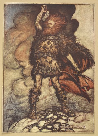Thor erhebt seinen Hammer. von Arthur Rackham