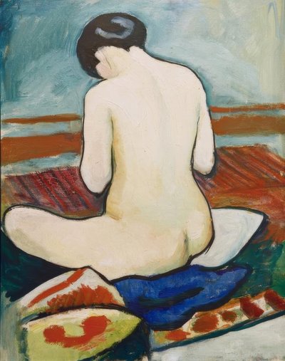 Sitzender Akt mit Kissen von August Macke