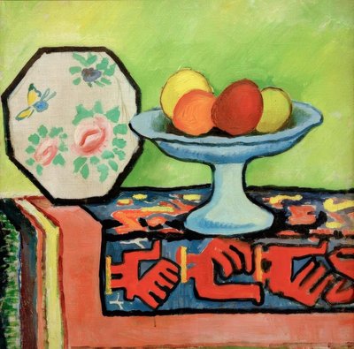 Stillleben mit Apfelschale und japanischem Fächer von August Macke