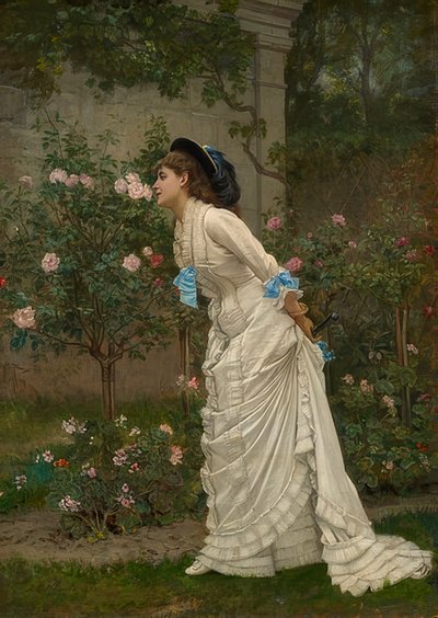 Dame an Rosen riechend von Auguste Toulmouche