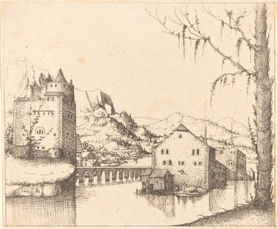 Flusslandschaft mit Inselhäusern von Augustin Hirschvogel