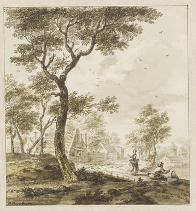 Landschaft mit Figuren und einem Angler rechts von Bartholomeus Barbiers